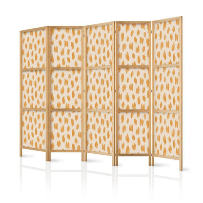 Japanese Room Divider - Drawn Pattern in Dots and Spots - in Shades of Orange and Ecru