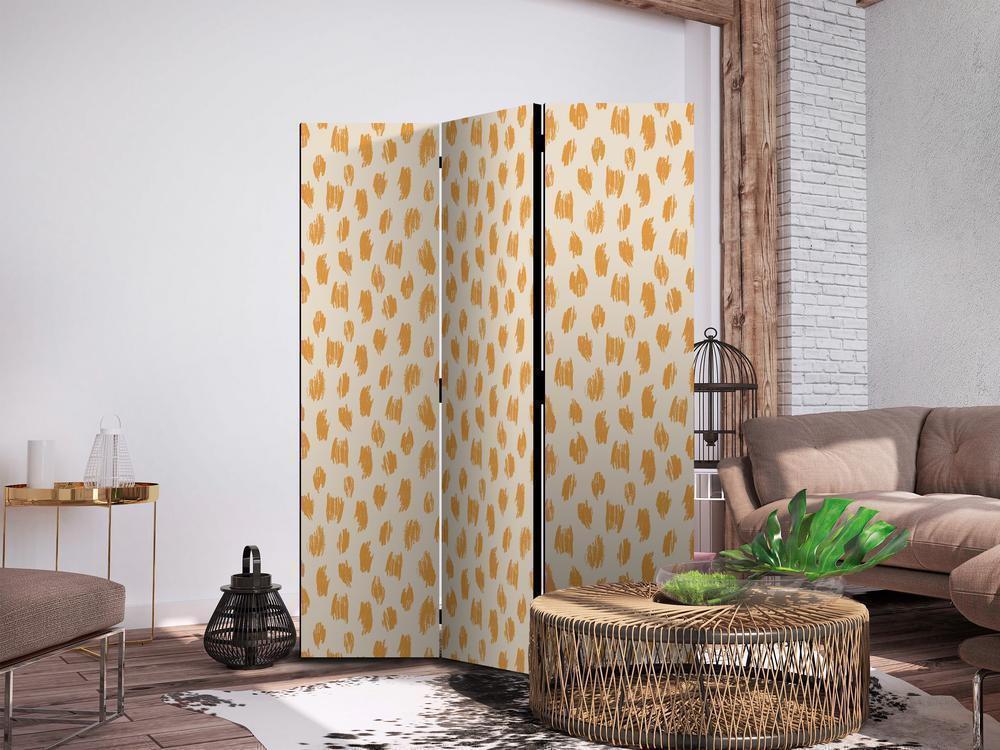 Room Divider - Drawn Pattern in Spots and Dots in Shades of Orange and Ecru