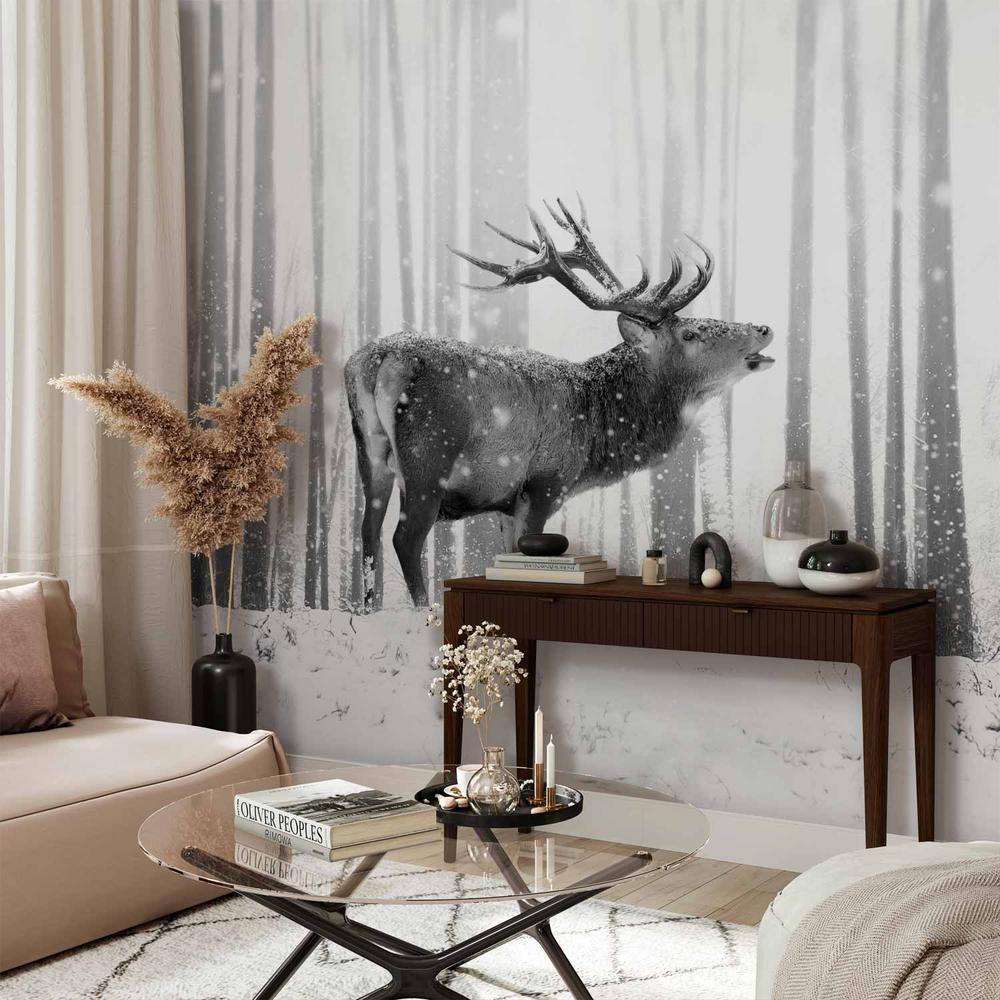 Wall Mural - Deer in the Snow (Black and White)