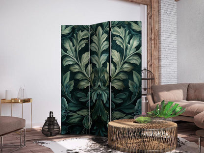 Room Divider - Dark Green Victorian Leaves - Botanical Carved Composition