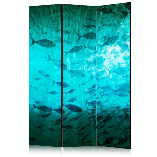 Room Divider - Underwater Paradise - Numerous Shoal of Fish in a Beautiful Turquoise-Blue Depth Illuminated by Sunlight