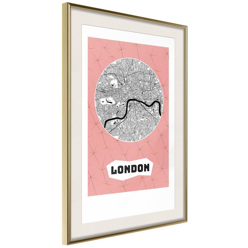 Wall Art Framed - City map: London (Pink)-artwork for wall with acrylic glass protection