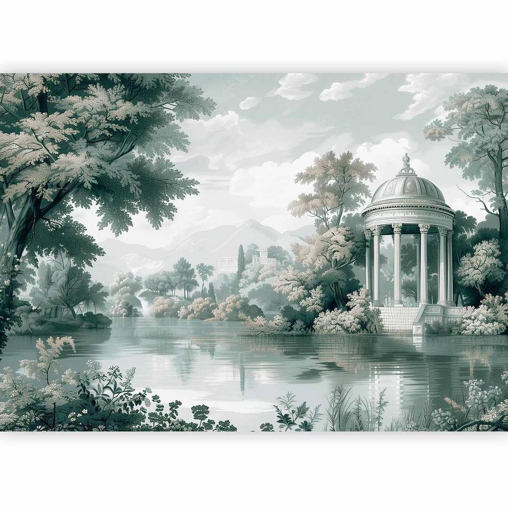 Wall Mural - View of the Park and Lake Retro Vintage Landscape in Greens