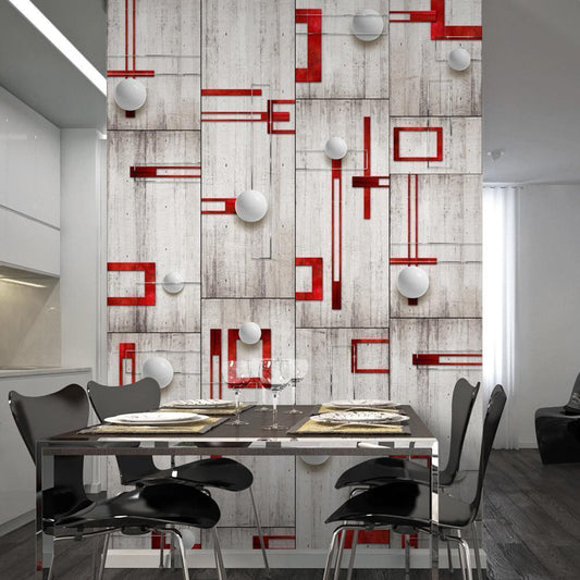 Classic Wallpaper made with non woven fabric - Wallpaper - Concrete red frames and white knobs - ArtfulPrivacy