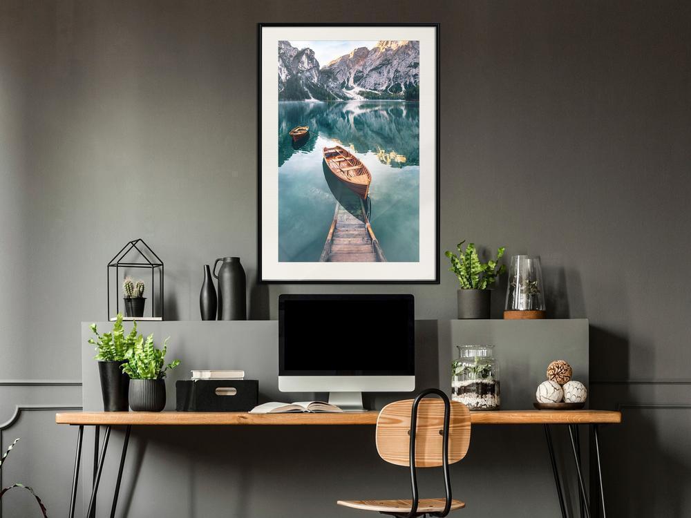 Framed Art - Lake in a Mountain Valley-artwork for wall with acrylic glass protection