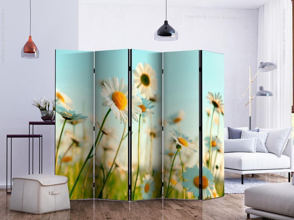 Decorative partition-Room Divider - Daisies - spring meadow II-Folding Screen Wall Panel by ArtfulPrivacy