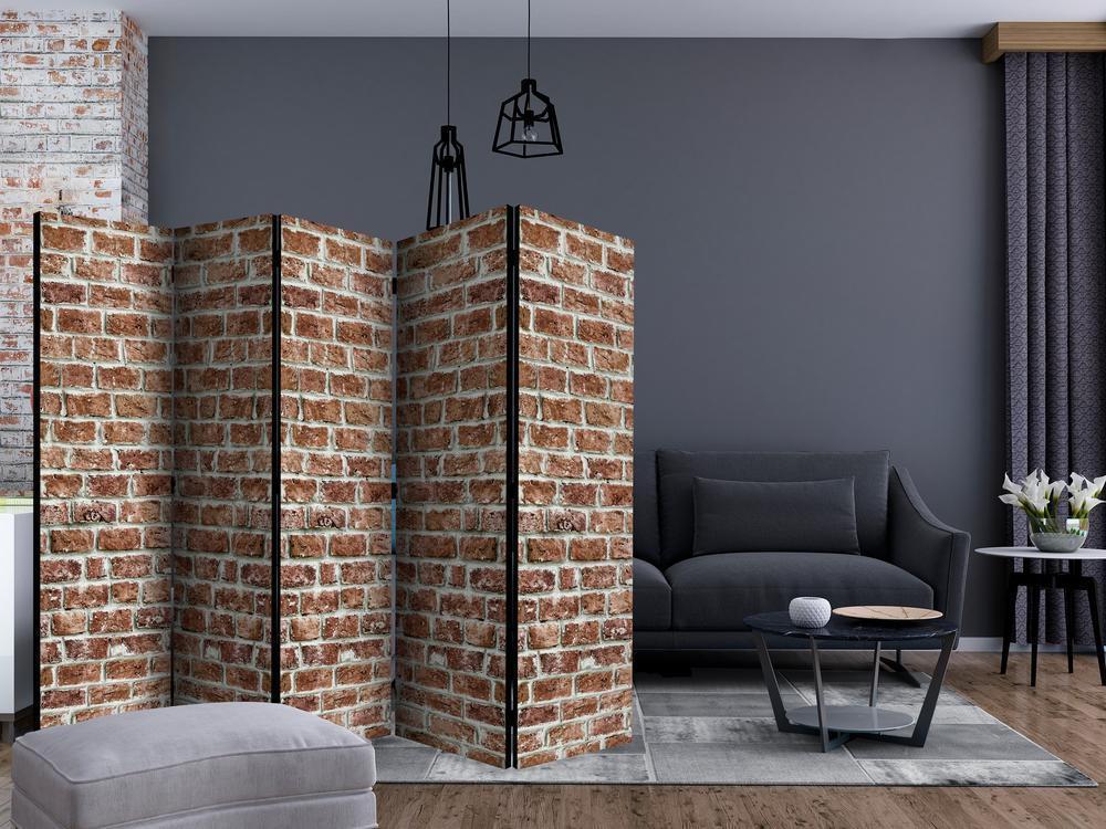 Room Divider - Brick Space II- A 5 Panel Folding Screen For Living rooms, bedrooms or home office, decorative folding screen made with wood and canvas