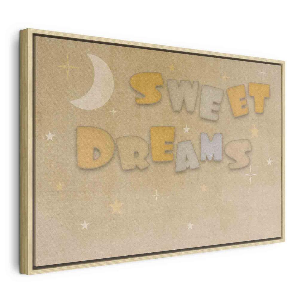 Canvas Print - Sweet Dreams - Pastel Inscription Surrounded by the Moon and Stars