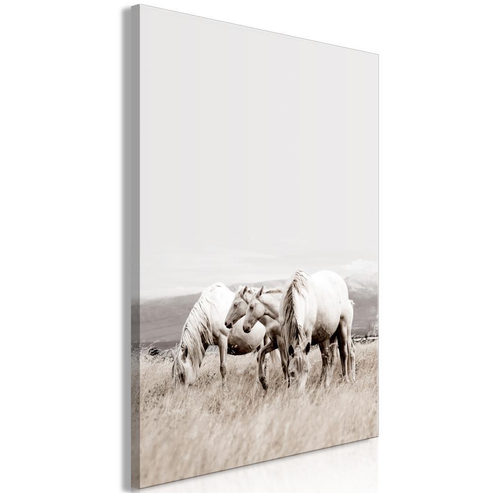 Canvas Print - White Horses (1 Part) Vertical-ArtfulPrivacy-Wall Art Collection