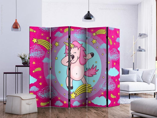 Decorative partition-Room Divider - Dancing Unicorn II-Folding Screen Wall Panel by ArtfulPrivacy