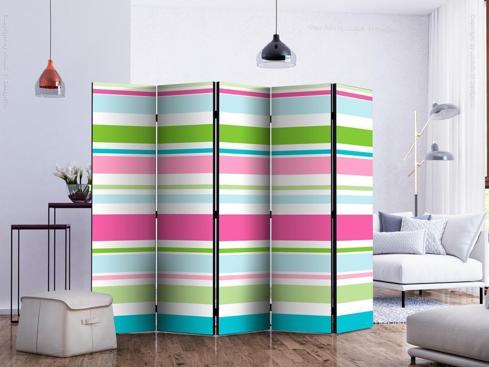 Decorative partition-Room Divider - Bright stripes II-Folding Screen Wall Panel by ArtfulPrivacy