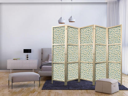 Japanese Room Divider - Giraffe Pattern - Animal Pattern in Turquoise Spots on a Light Background