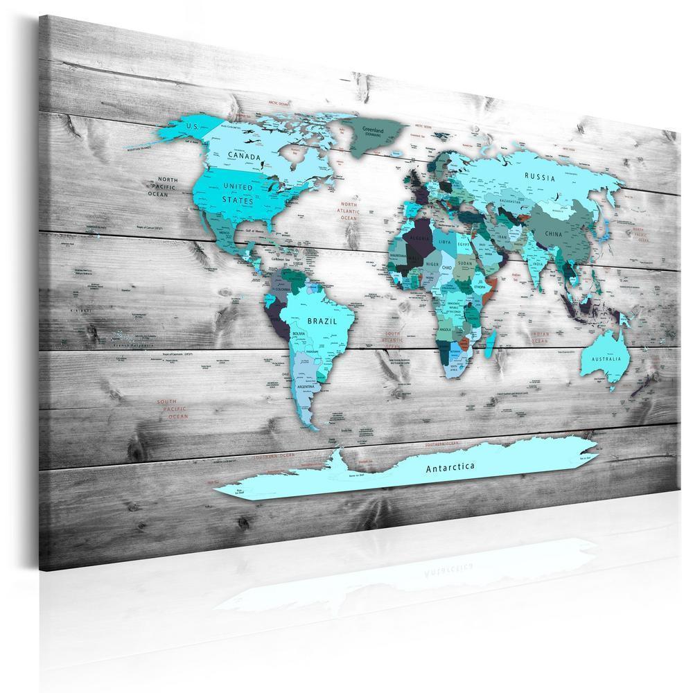 Cork board Canvas with design - Decorative Pinboard - Blue Continents-ArtfulPrivacy