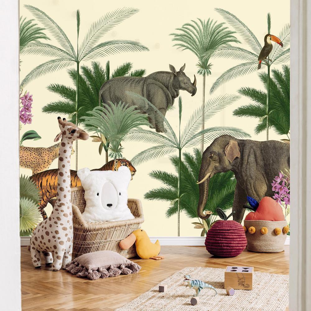 Wall Mural - Jungle Land With Animals in the Style of Old Engravings-Wall Murals-ArtfulPrivacy