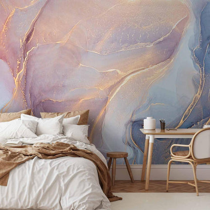 Wall Mural - Pink and Blue Marble - Abstract Watercolour With Gold Accent