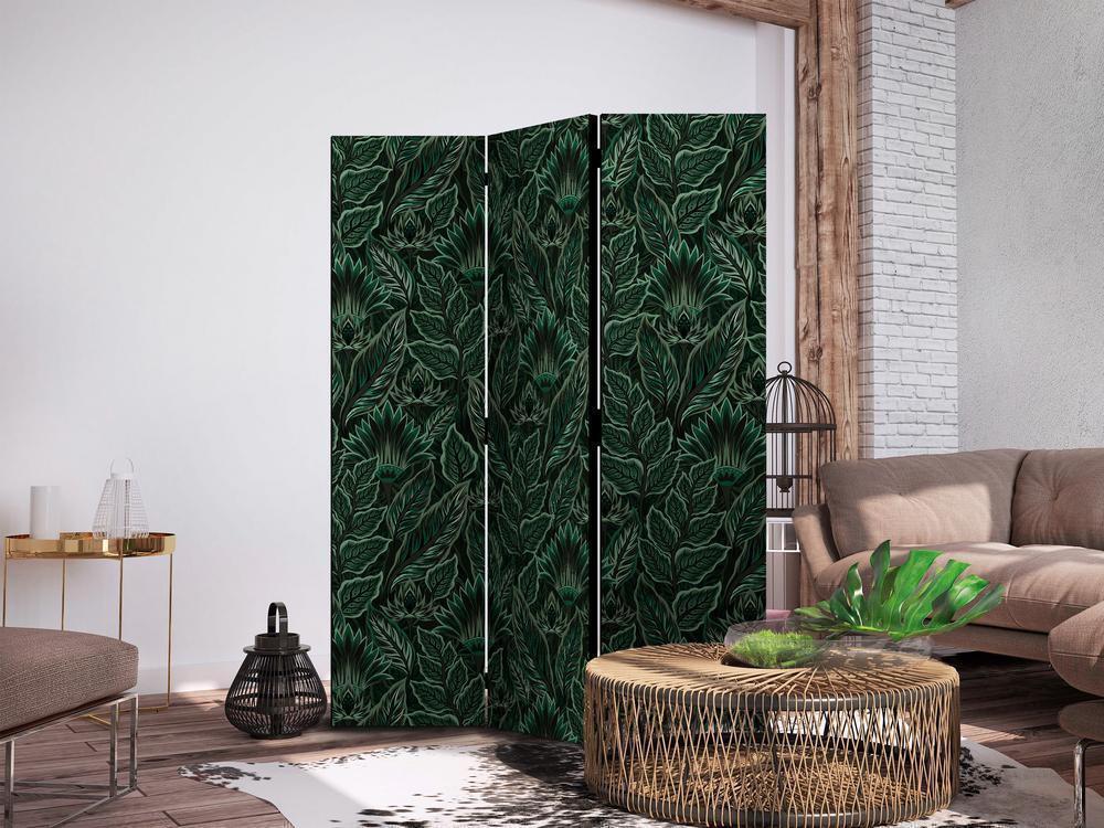 Room Divider - Dense Vegetation - Botanical Patterns in Illustrative Style Green