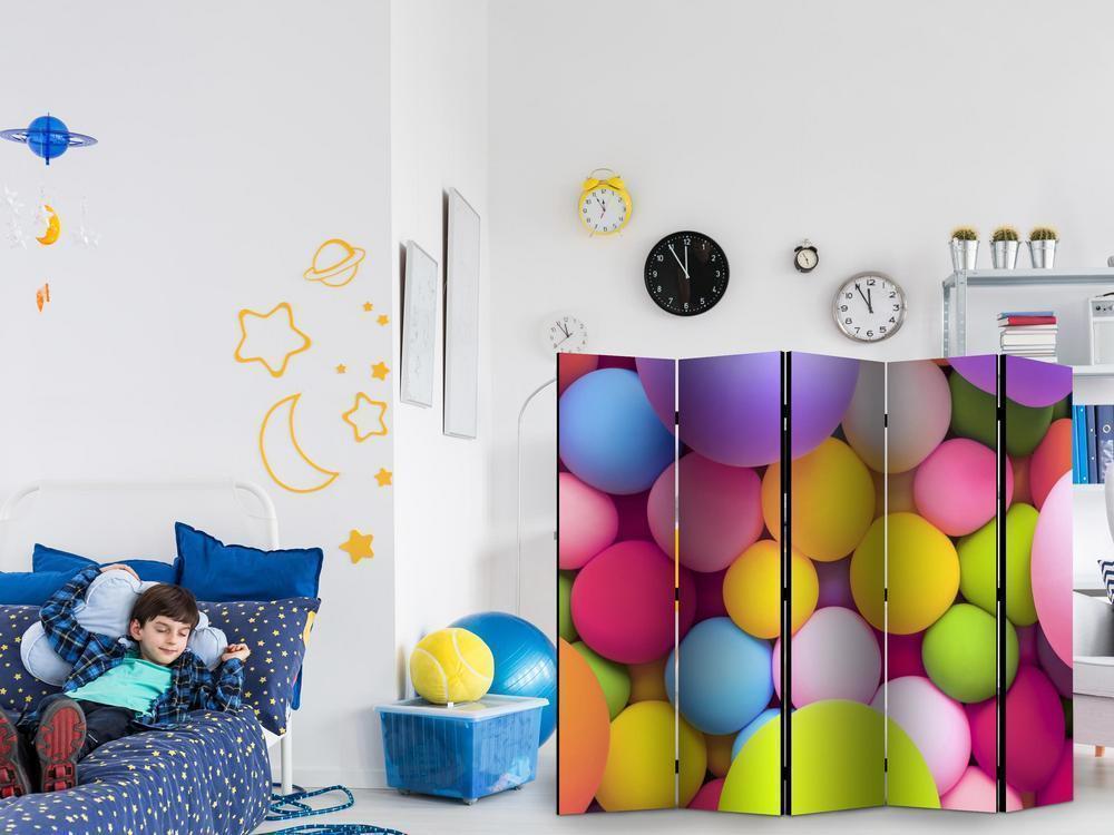 Room Divider - Colourful Balls II- A 5 Panel Folding Screen For Living rooms, bedrooms or home office, decorative folding screen made with wood and canvas