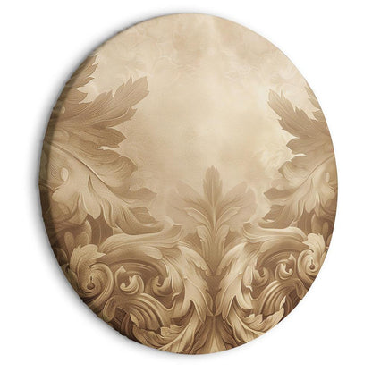 Round Canvas Print - Carved Baroque Ornaments Rich Composition in Sepia Colors