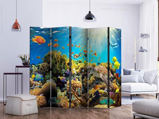 Decorative partition-Room Divider - Underwater Land II-Folding Screen Wall Panel by ArtfulPrivacy