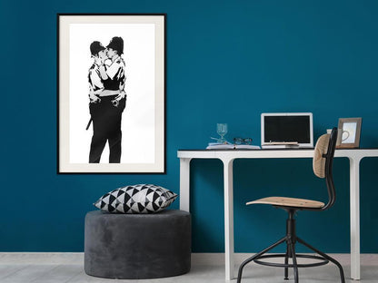 Urban Art Frame - Banksy: Kissing Coppers I-artwork for wall with acrylic glass protection