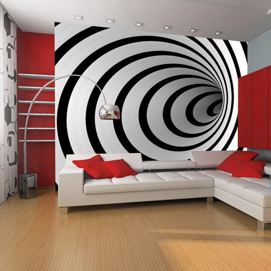 Wall Mural - Black and white 3D tunnel-Wall Murals-ArtfulPrivacy