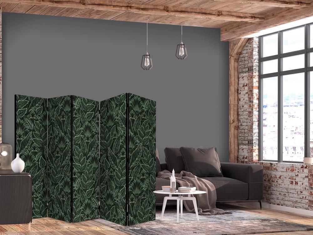 Room Divider - Dense Vegetation - Botanical Patterns in Illustrative Style Green- A 5 Panel Folding Screen For Living rooms, bedrooms or home office, decorative folding screen made with wood and canvas