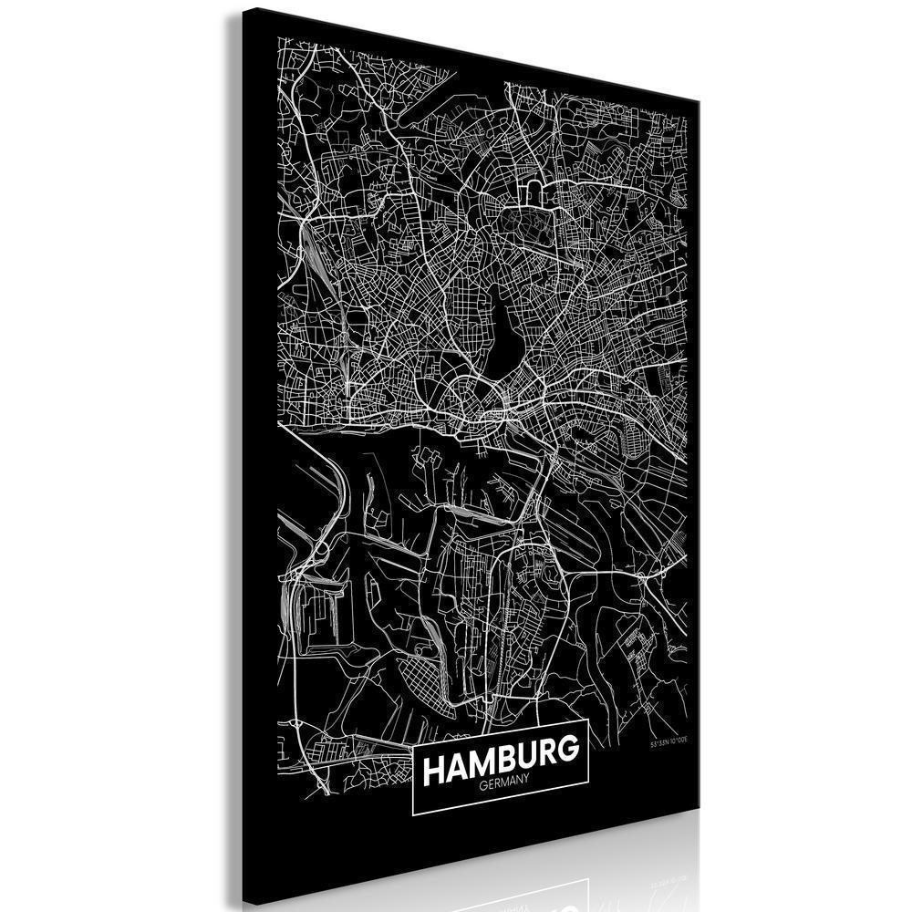 Canvas Print - Dark Map of Hamburg (1 Part) Vertical-ArtfulPrivacy-Wall Art Collection