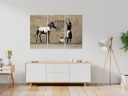 Canvas Print - Banksy: Washing Zebra on Concrete (3 Parts)-ArtfulPrivacy-Wall Art Collection