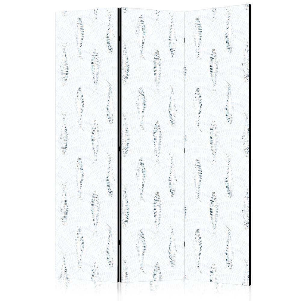 Room Divider - Delicate Blue Fish - Mosaic Fish in Subtle Blue Color Shades with an Arched Pattern in the Background