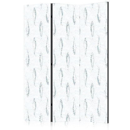 Room Divider - Delicate Blue Fish - Mosaic Fish in Subtle Blue Color Shades with an Arched Pattern in the Background