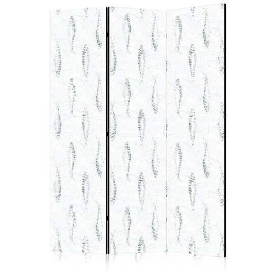 Room Divider - Delicate Blue Fish - Mosaic Fish in Subtle Blue Color Shades with an Arched Pattern in the Background