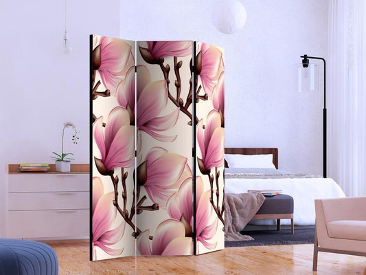 Decorative partition-Room Divider - Blooming Magnolias-Folding Screen Wall Panel by ArtfulPrivacy