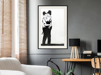 Urban Art Frame - Banksy: Kissing Coppers II-artwork for wall with acrylic glass protection