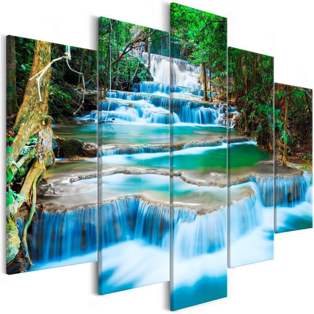 Canvas Print - Waterfall in Kanchanaburi (5 Parts) Wide-ArtfulPrivacy-Wall Art Collection