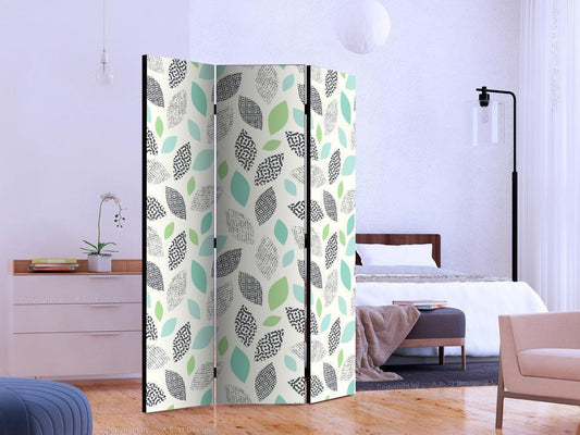 Decorative partition-Room Divider - Patterned Leaves-Folding Screen Wall Panel by ArtfulPrivacy