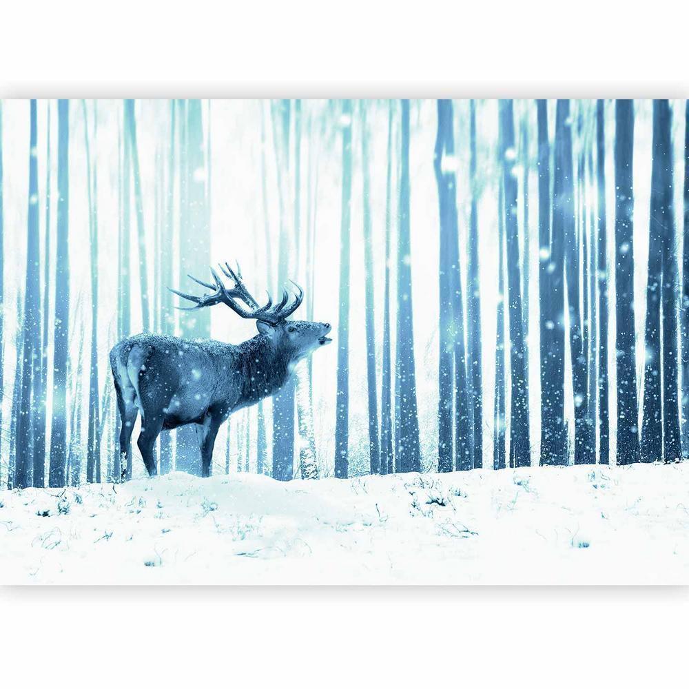 Wall Mural - Winter animals - deer motif on a forest background in shades of blue