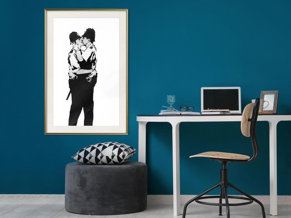 Urban Art Frame - Banksy: Kissing Coppers I-artwork for wall with acrylic glass protection