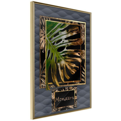 Golden Art Poster - Monstera in the Frame-artwork for wall with acrylic glass protection