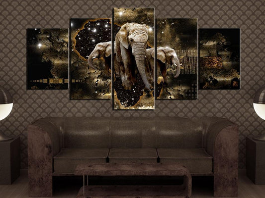 Canvas Print - Brown Elephants (5 Parts) Wide-ArtfulPrivacy-Wall Art Collection