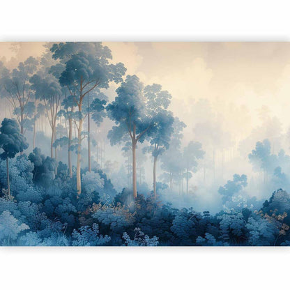 Wall Mural - Landscape with Trees in Illustrative Style Fairy-Tale Blue Forest