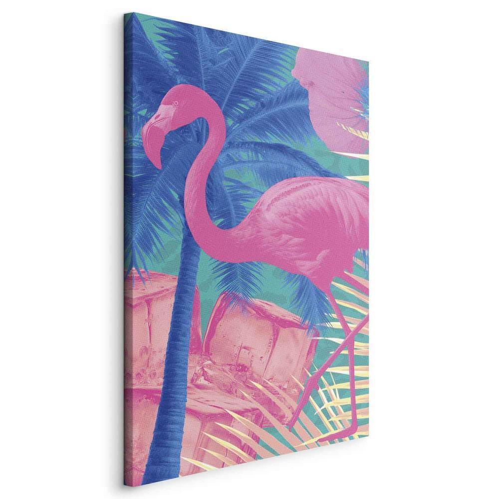 Canvas Print - Pink Flamingo - Abstract Flamingo Against Palms and Ice Cubes