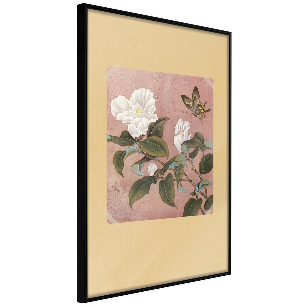 Botanical Wall Art - Rhododendron and Butterfly-artwork for wall with acrylic glass protection