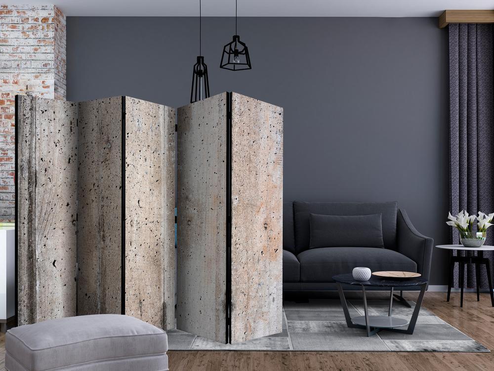 Room Divider - Old Concrete II- A 5 Panel Folding Screen For Living rooms, bedrooms or home office, decorative folding screen made with wood and canvas