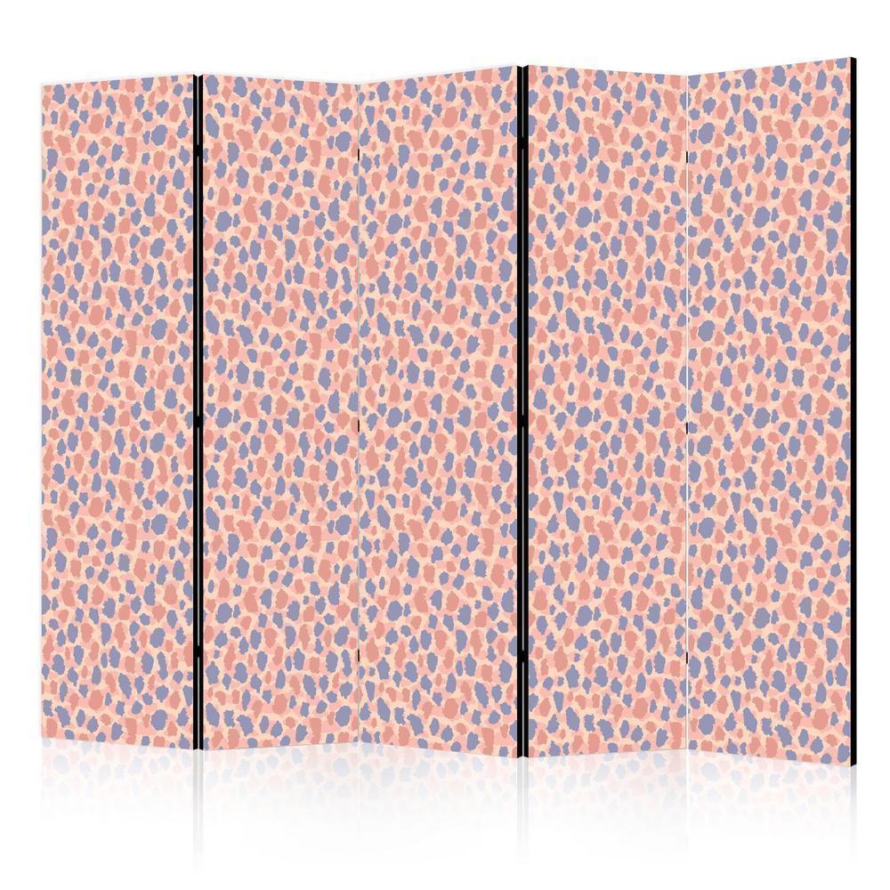 Room Divider - Giraffe Pattern - Colorful Animal Pattern in Blue-Pink Spots- A 5 Panel Folding Screen For Living rooms, bedrooms or home office, decorative folding screen made with wood and canvas