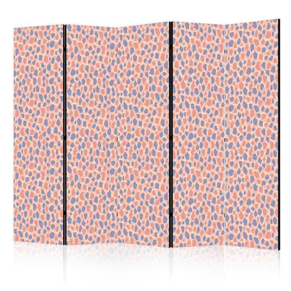 Room Divider - Giraffe Pattern - Colorful Animal Pattern in Blue-Pink Spots- A 5 Panel Folding Screen For Living rooms, bedrooms or home office, decorative folding screen made with wood and canvas