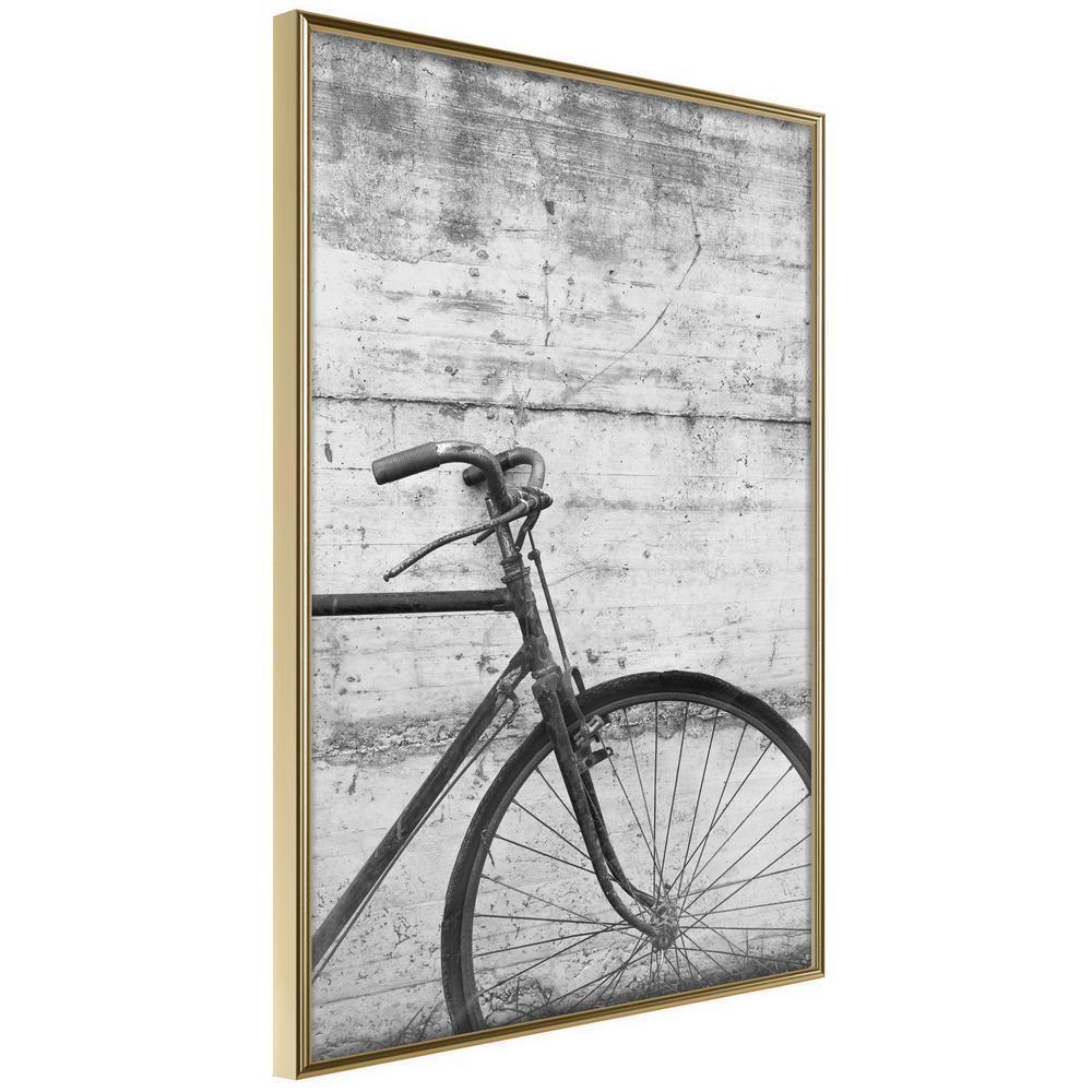 Black and White Framed Poster - Bicycle Leaning Against the Wall-artwork for wall with acrylic glass protection