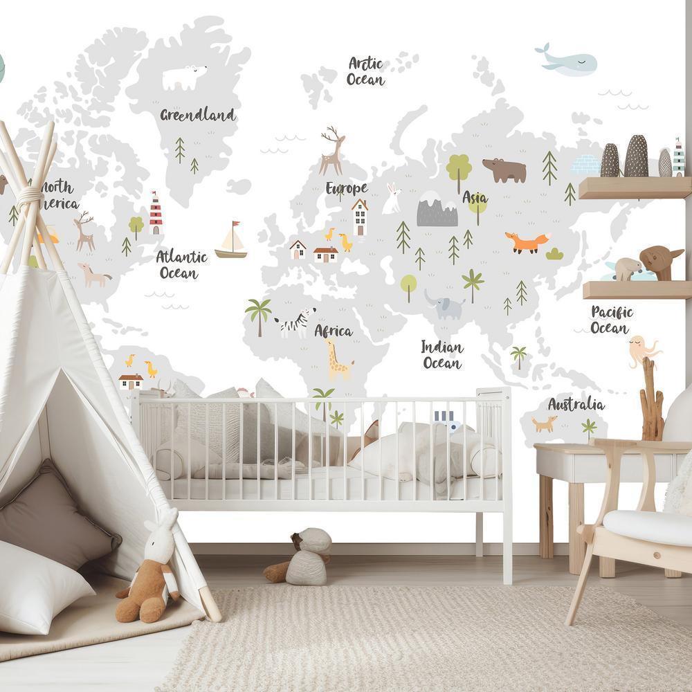 Wall Mural - Minimalist Map for Children's Room-Wall Murals-ArtfulPrivacy