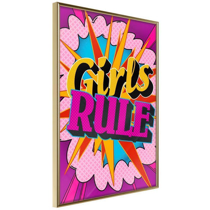 Nursery Room Wall Frame - Girls Rule (Colour)-artwork for wall with acrylic glass protection