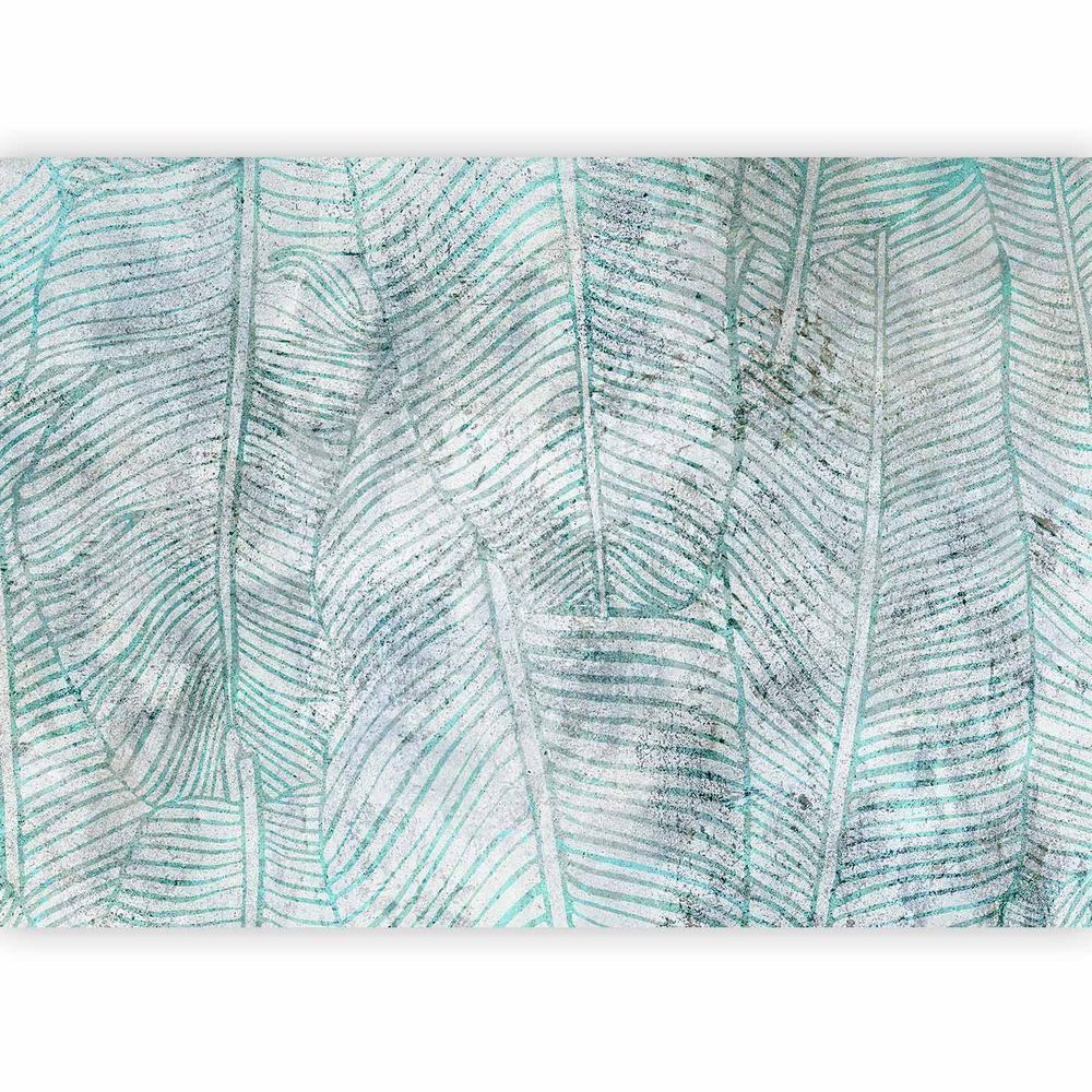 Wall Mural - Banana leaves - plant motif blue lineart nature with pattern