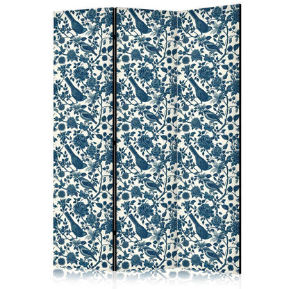 Room Divider - Rose Vines - Monochromatic Blue Birds Resting Among Roses